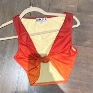 I.AM.GIA Red and Orange Sleeveless Tie Front Crop Top